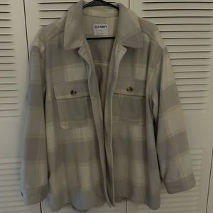 Plaid Fleece Shacket Cream Grey
